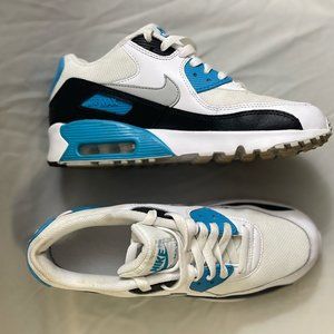 Nike Air Max 90 Mesh White Blue Lagoon Sneakers Boys Size 7 and Women's Size 8.5